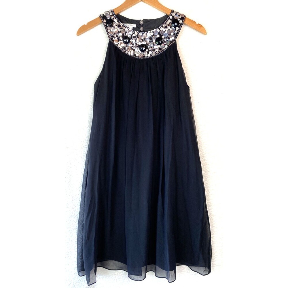 Maggy London Dress Womens 6 Shift Sequined Cocktail Black 100% Silk party LBD